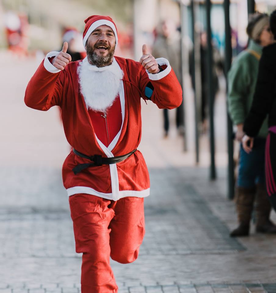 Santa Claus is running.